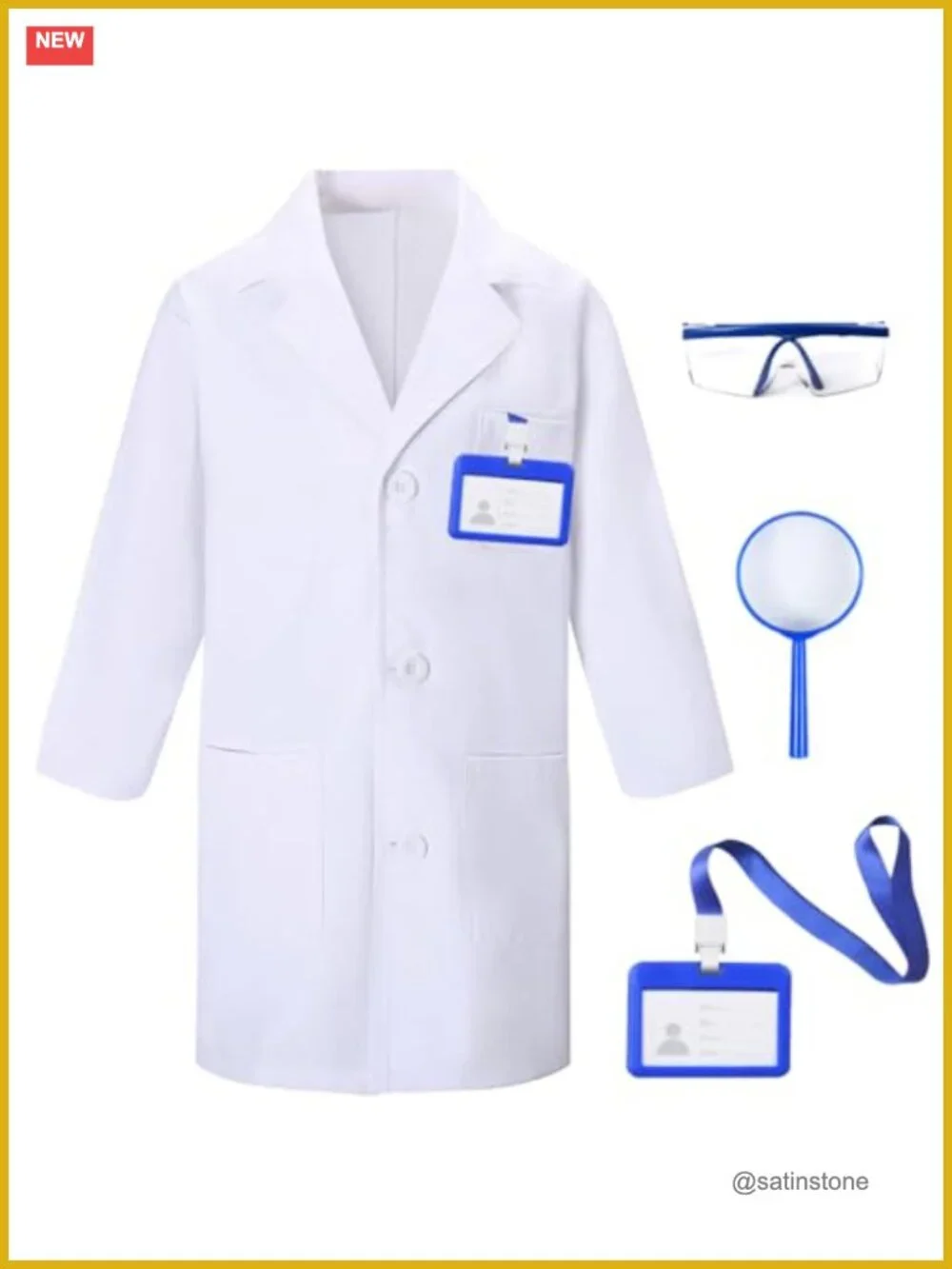 Kids Doctor Scientist Lab Coat Costume Set Role Play 4 Piece White